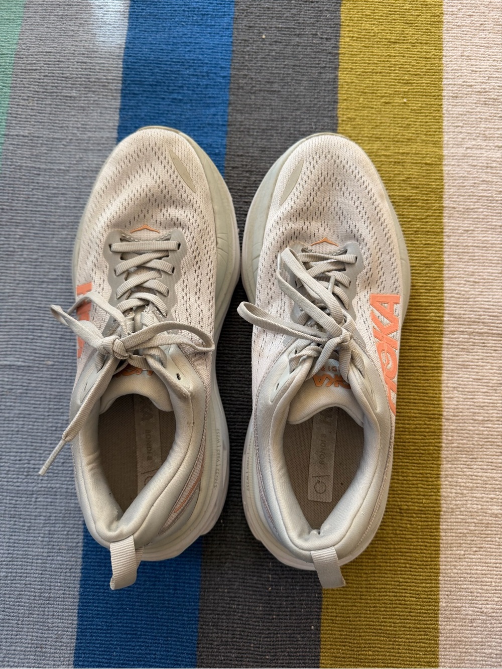 Hoka Bondi 8 Neutral Running Shoes in Light Gray with Coral Logo